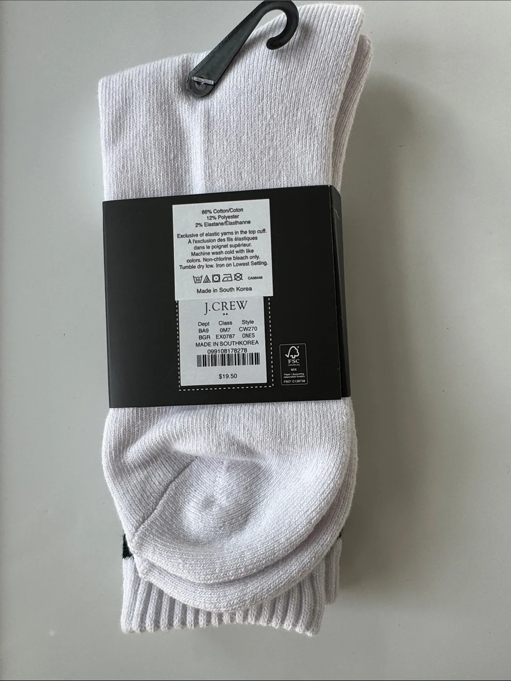 NWT! J. Crew Men’s White Athletic Crew Socks with Blue and Dark Green Stripes